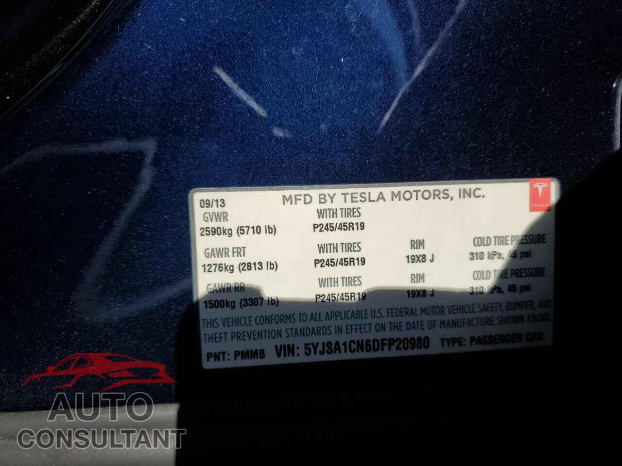 TESLA MODEL S 2013 - 5YJSA1CN6DFP20980