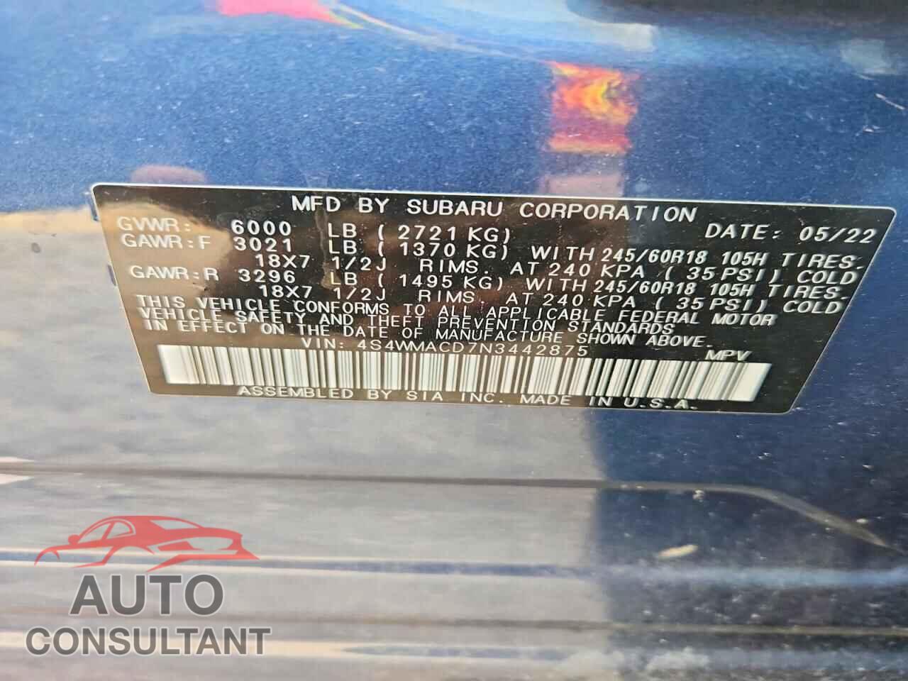 SUBARU ASCENT 2022 - 4S4WMACD7N3442875