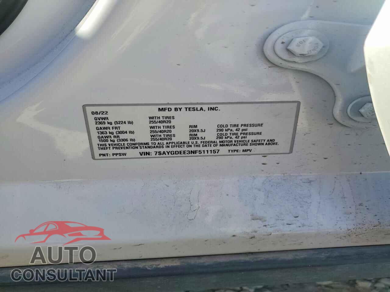 TESLA MODEL Y 2022 - 7SAYGDEE3NF511157