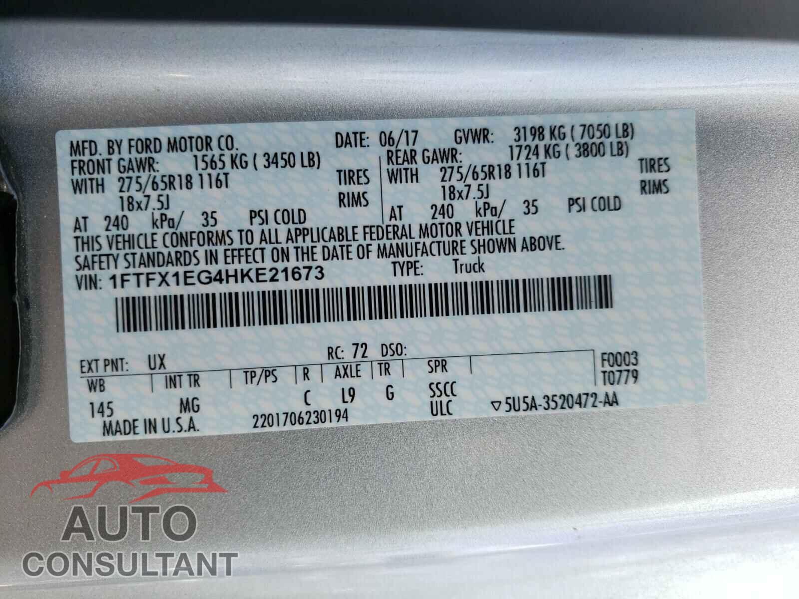 FORD F150 2017 - 1FTFX1EG4HKE21673