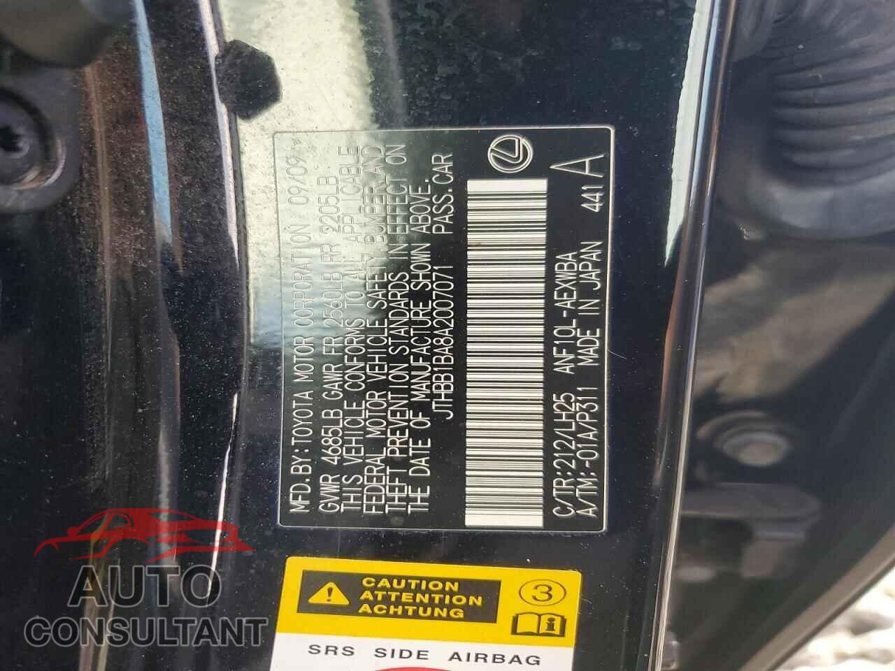 LEXUS HS 2010 - JTHBB1BA8A2007071