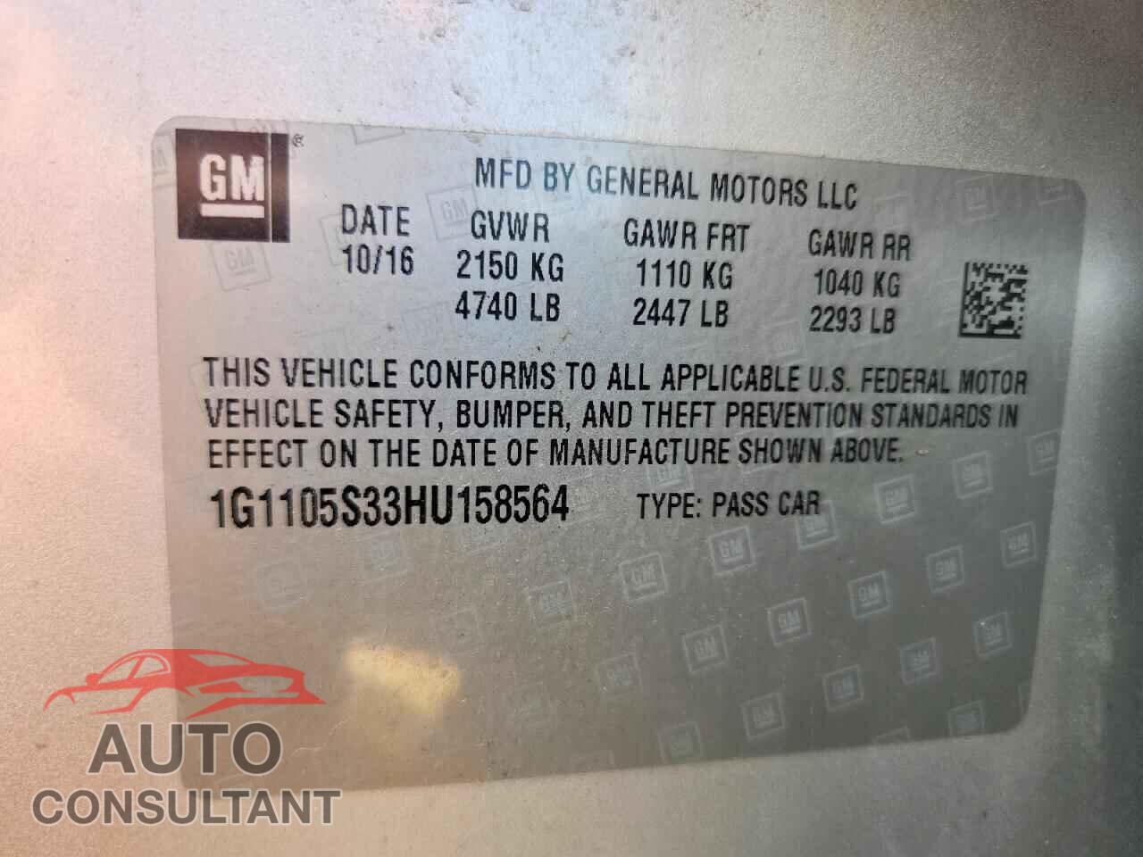 CHEVROLET IMPALA 2017 - 1G1105S33HU158564