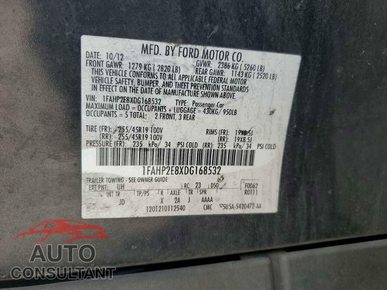 FORD TAURUS 2013 - 1FAHP2E8XDG168532
