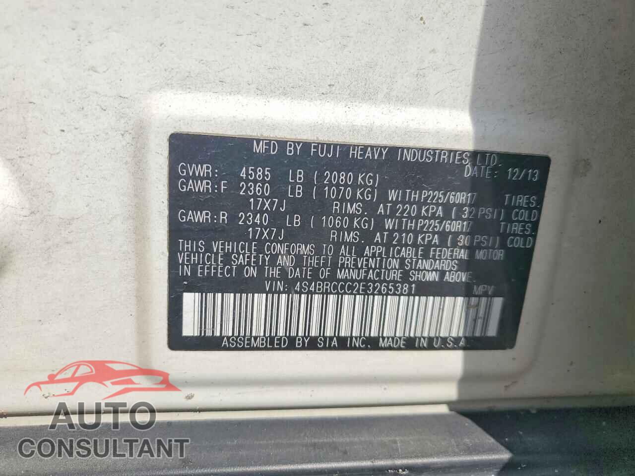 SUBARU OUTBACK 2014 - 4S4BRCCC2E3265381