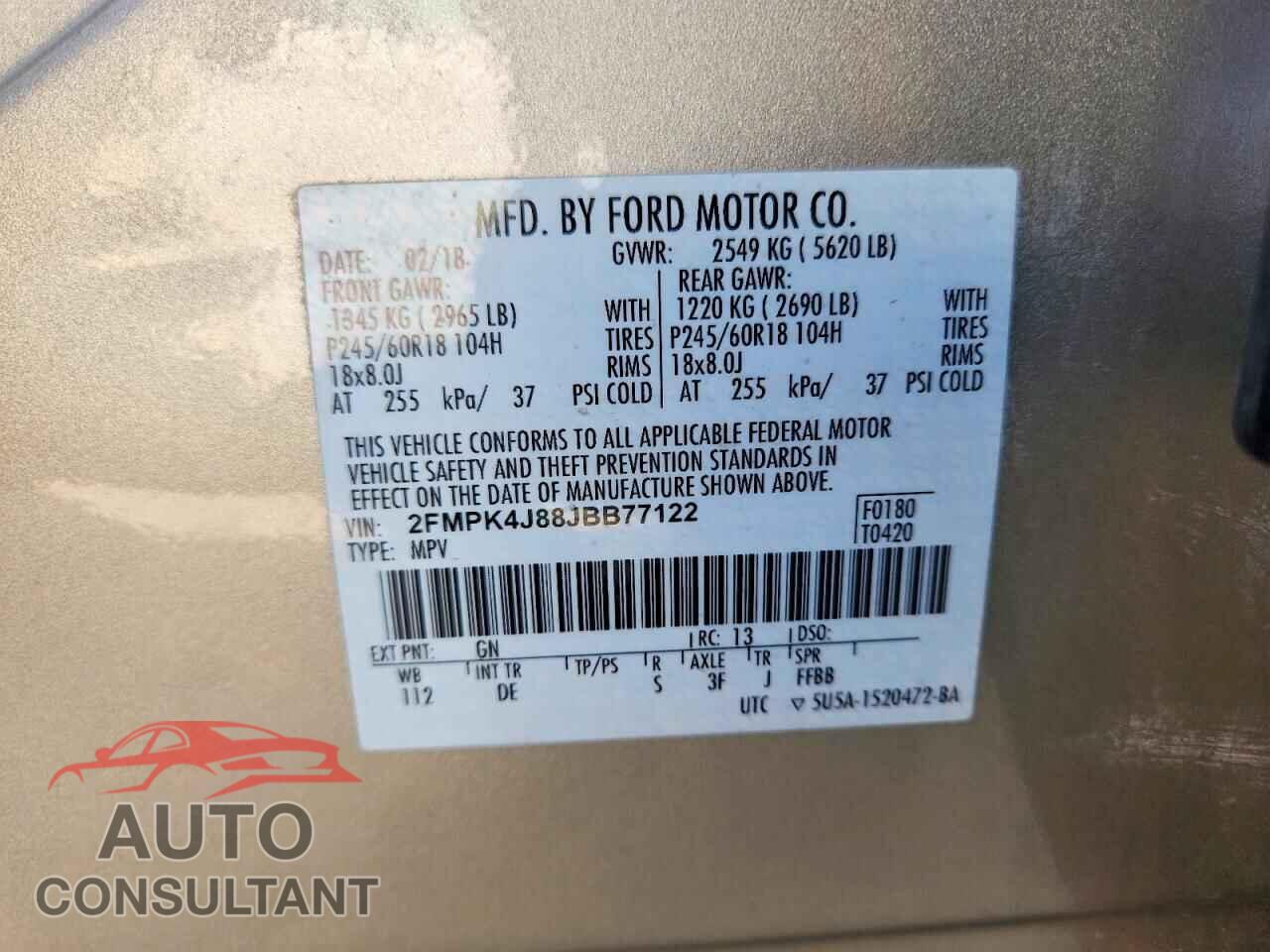 FORD EDGE 2018 - 2FMPK4J88JBB77122