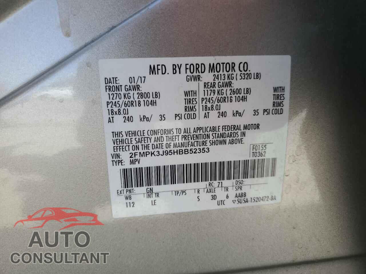 FORD EDGE 2017 - 2FMPK3J95HBB52353