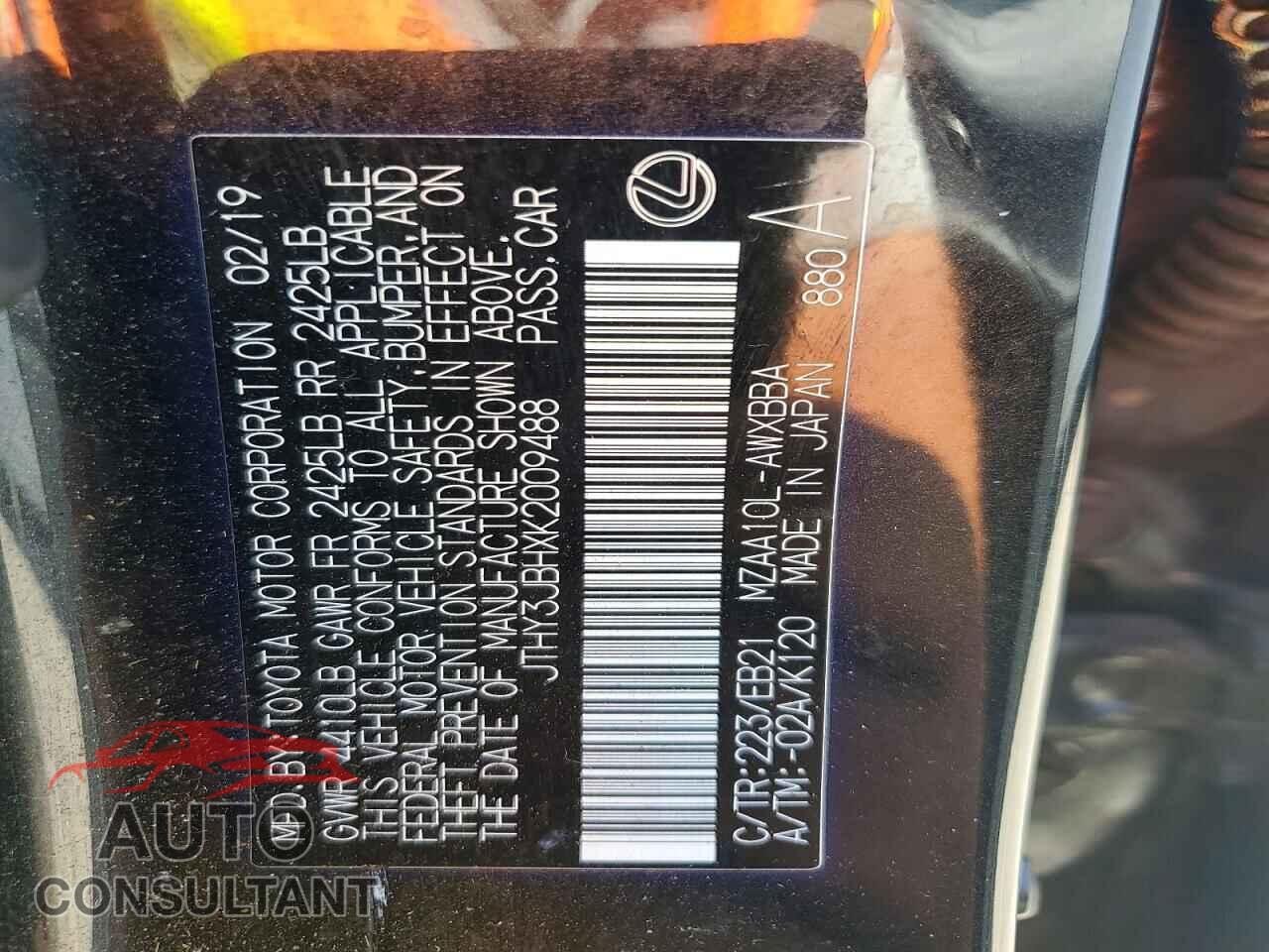 LEXUS ALL OTHER 2019 - JTHY3JBHXK2009488