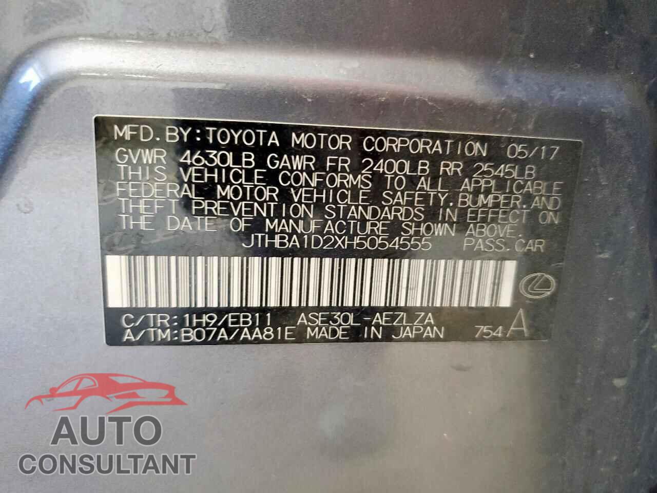 LEXUS IS 2017 - JTHBA1D2XH5054555
