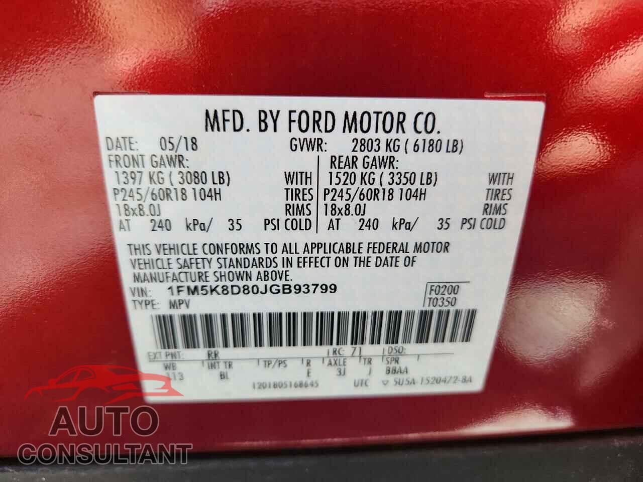 FORD EXPLORER 2018 - 1FM5K8D80JGB93799