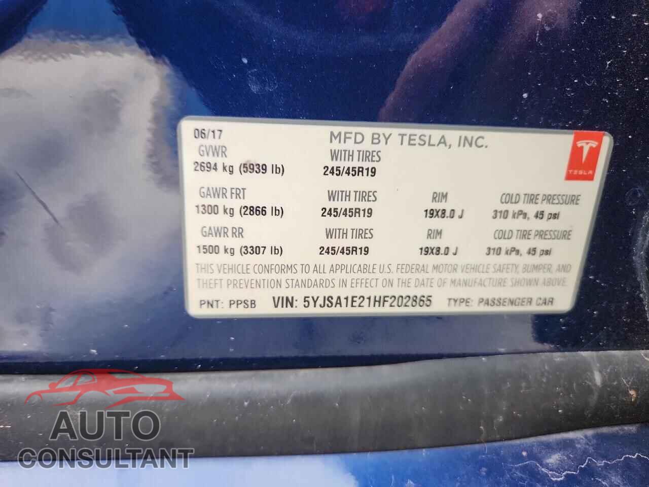 TESLA MODEL S 2017 - 5YJSA1E21HF202865