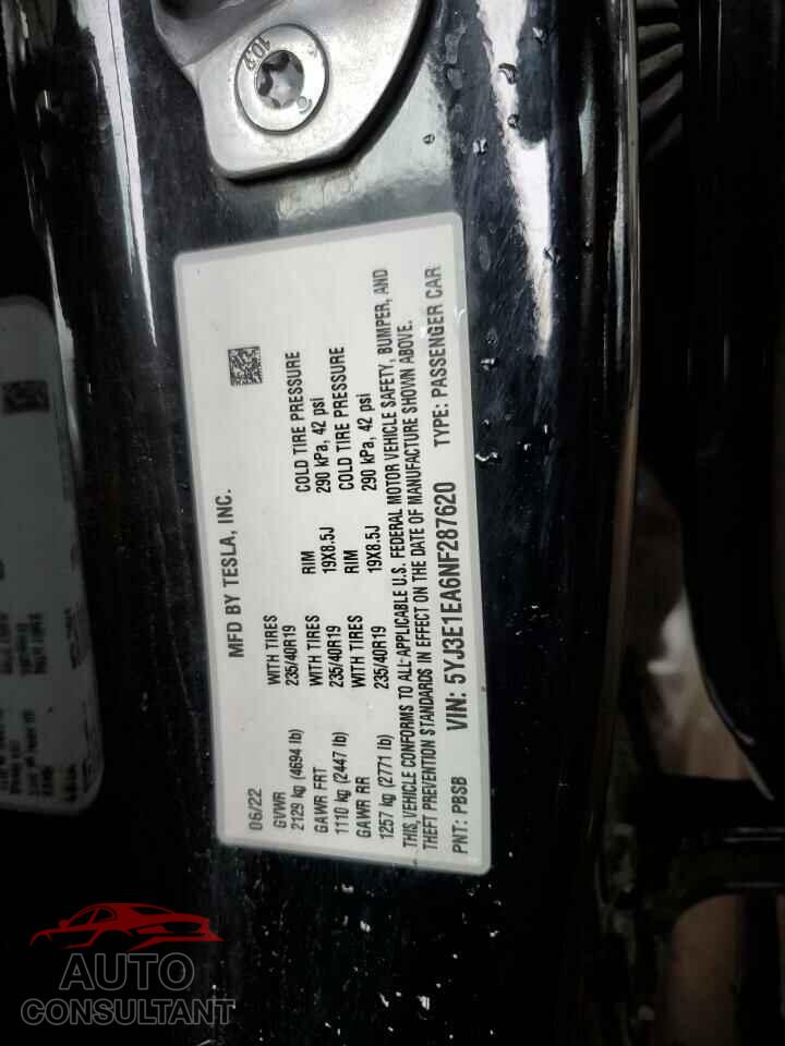 TESLA MODEL 3 2022 - 5YJ3E1EA6NF287620