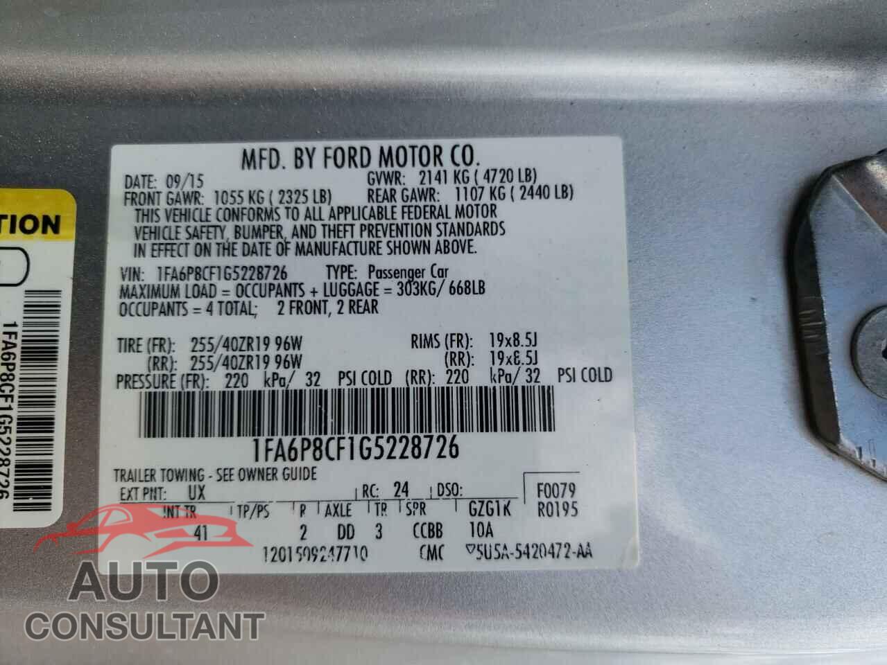 FORD MUSTANG 2016 - 1FA6P8CF1G5228726