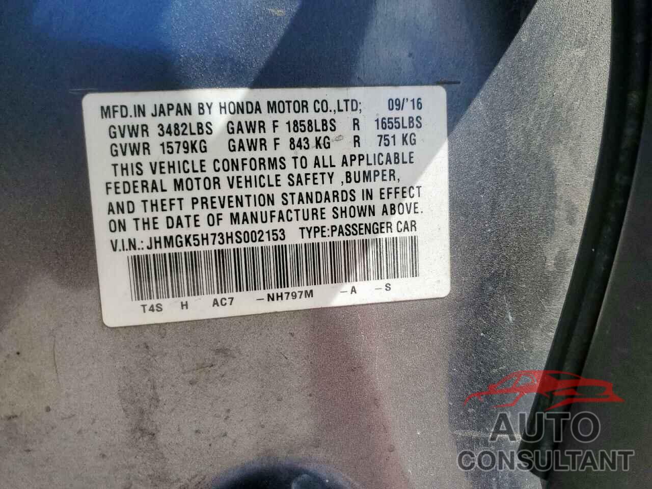 HONDA FIT 2017 - JHMGK5H73HS002153
