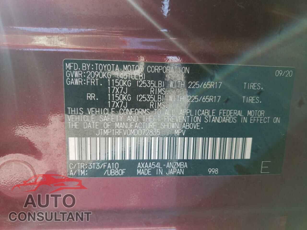 TOYOTA RAV4 2021 - JTMP1RFV0MD072835