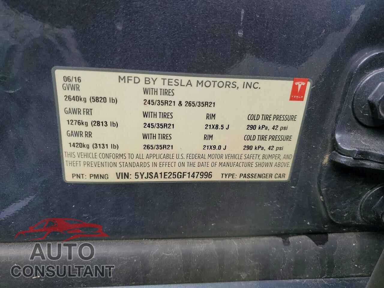 TESLA MODEL S 2016 - 5YJSA1E25GF147996