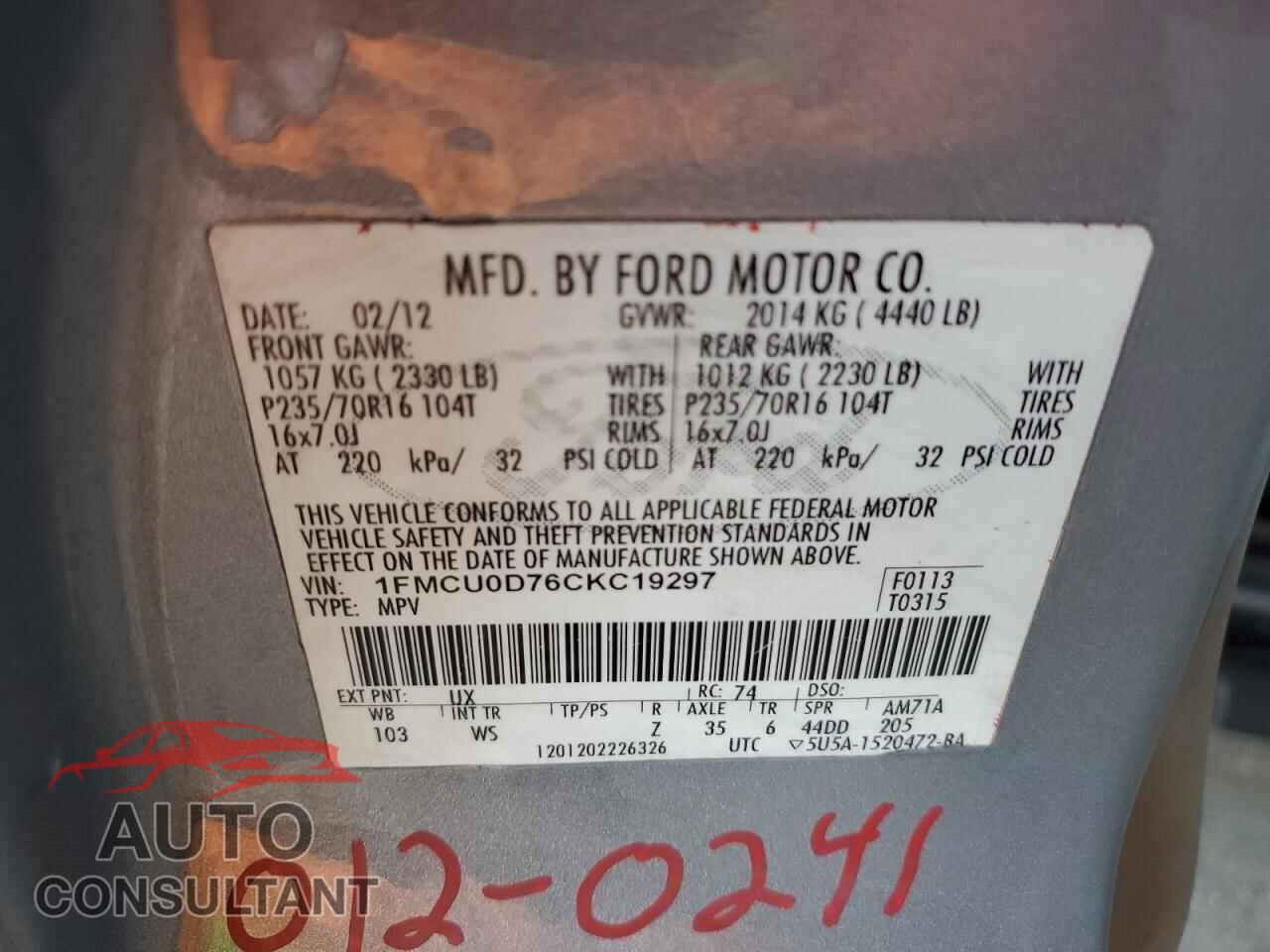 FORD ESCAPE 2012 - 1FMCU0D76CKC19297