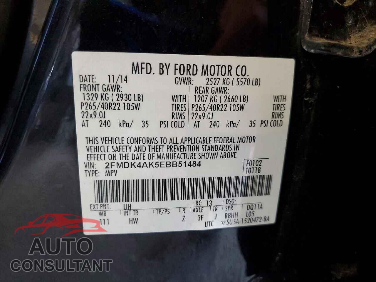 FORD EDGE 2014 - 2FMDK4AK5EBB51484