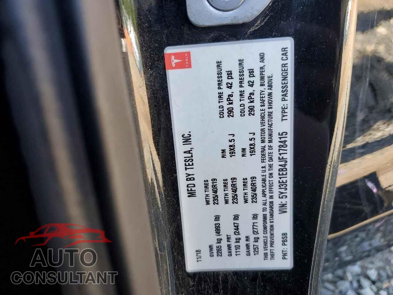 TESLA MODEL 3 2018 - 5YJ3E1EB4JF178415