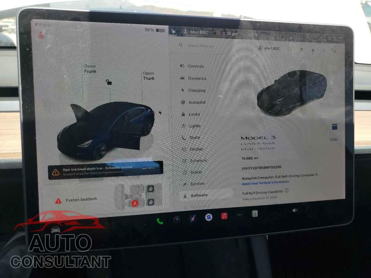 TESLA MODEL 3 2022 - 5YJ3E1EB8NF159288