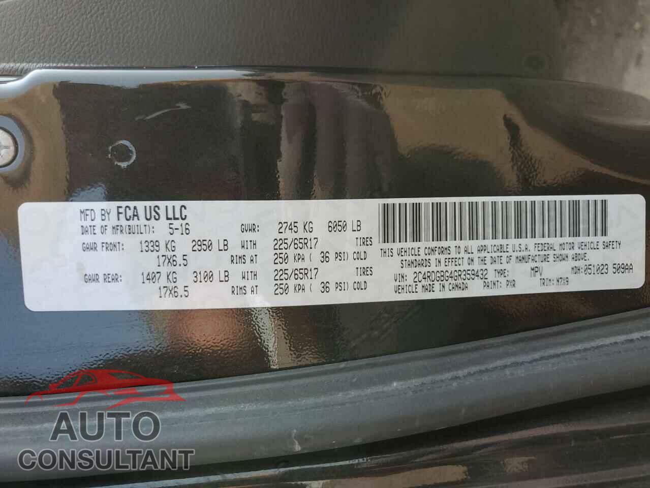 DODGE CARAVAN 2016 - 2C4RDGBG4GR359432