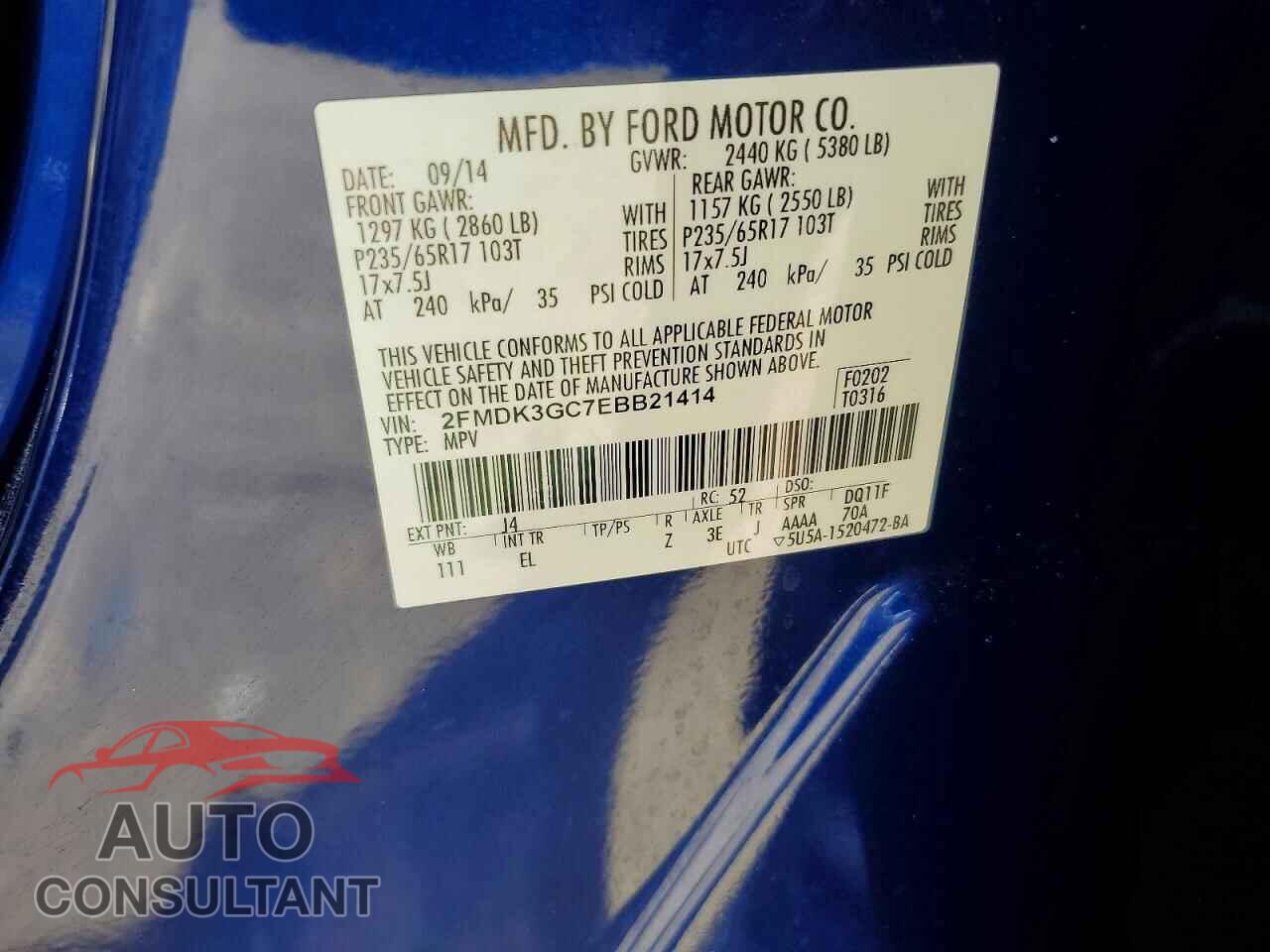 FORD EDGE 2014 - 2FMDK3GC7EBB21414
