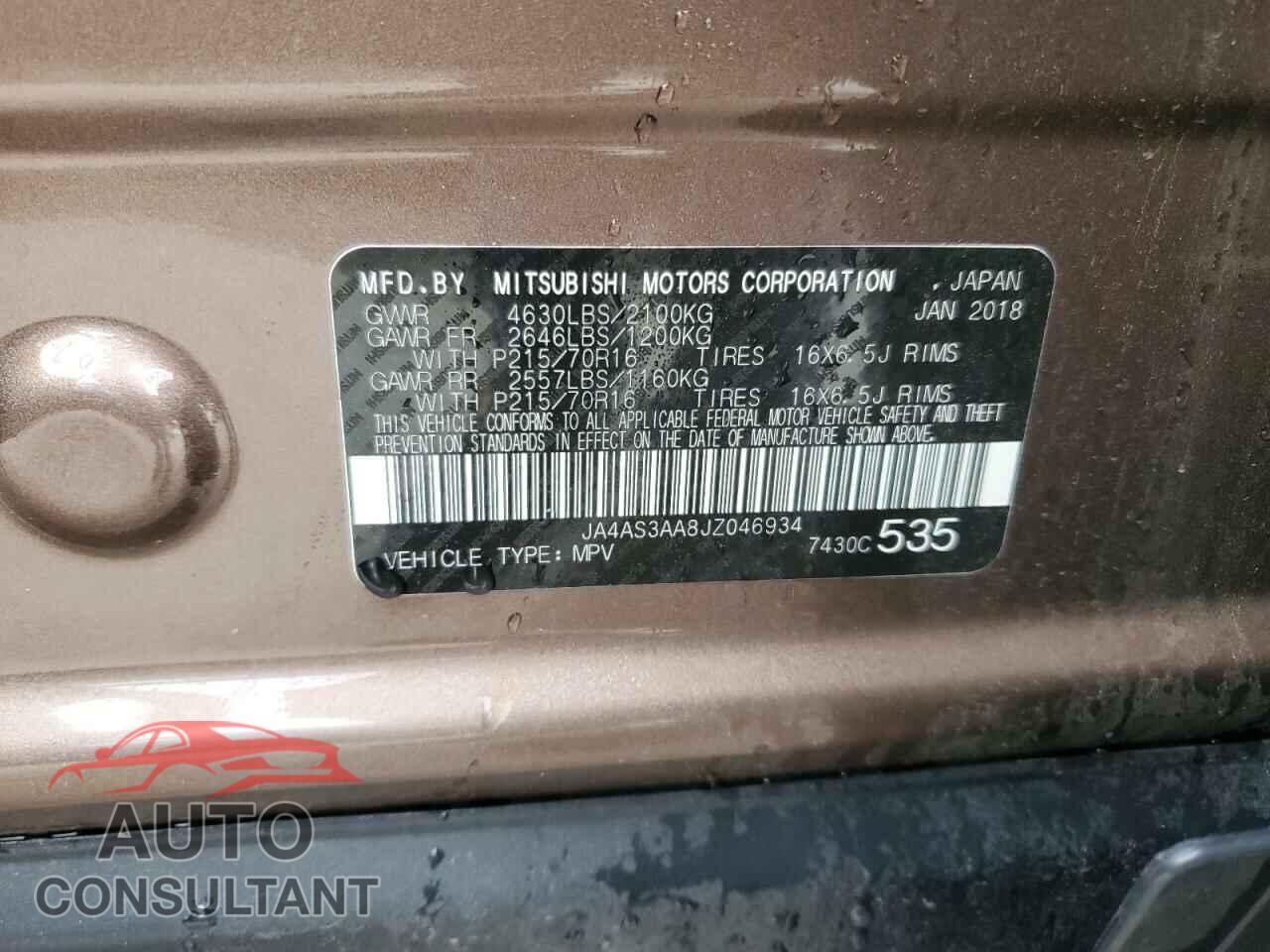 MITSUBISHI ECLIPSE 2018 - JA4AS3AA8JZ046934