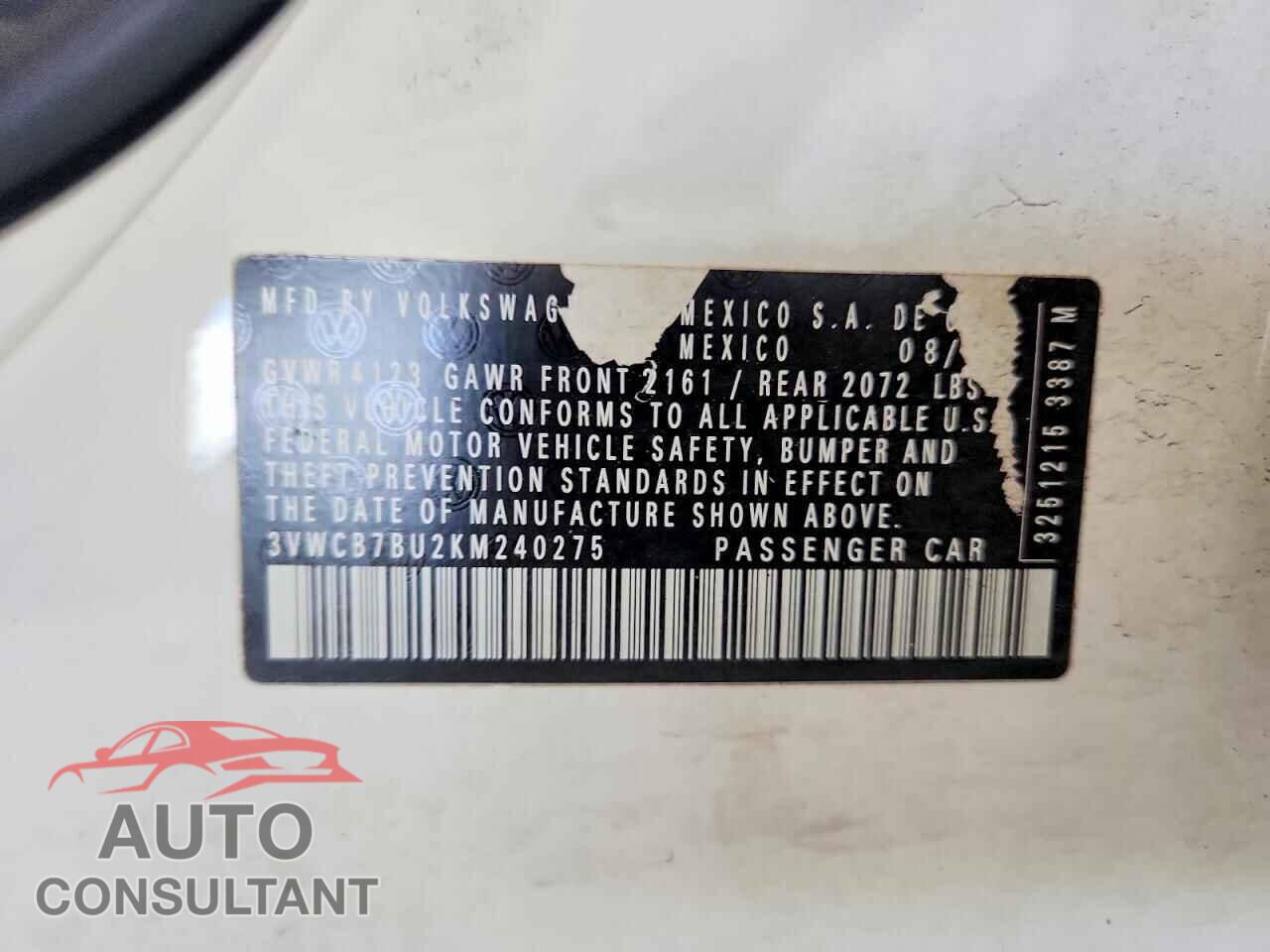 VOLKSWAGEN JETTA 2019 - 3VWCB7BU2KM240275