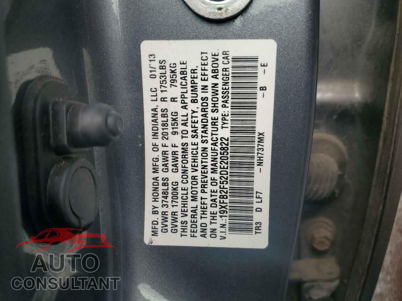 HONDA CIVIC 2013 - 19XFB2F52DE205822
