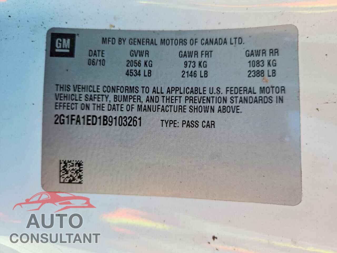 CHEVROLET CAMARO 2011 - 2G1FA1ED1B9103261