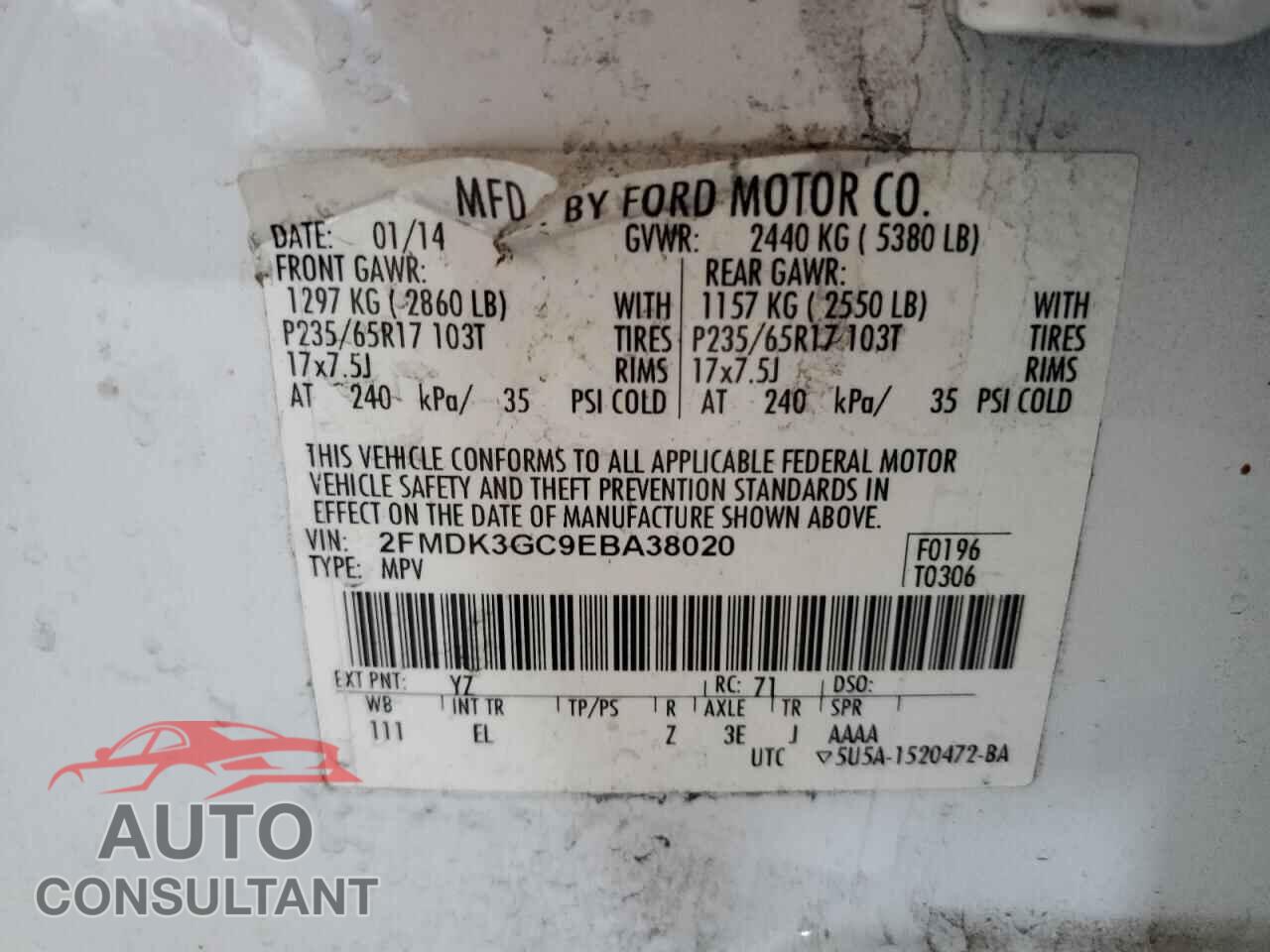 FORD EDGE 2014 - 2FMDK3GC9EBA38020