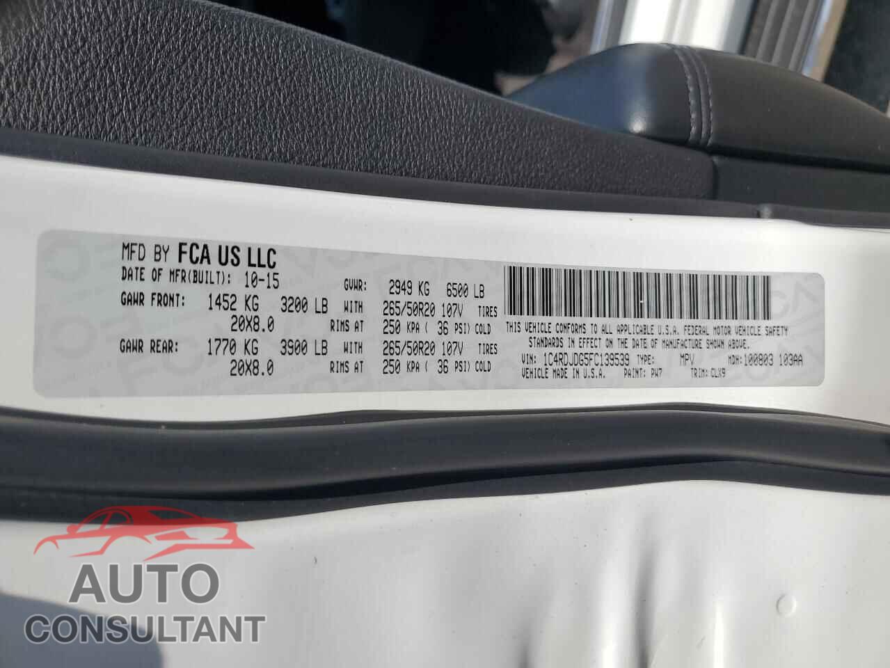 DODGE DURANGO 2015 - 1C4RDJDG5FC139539