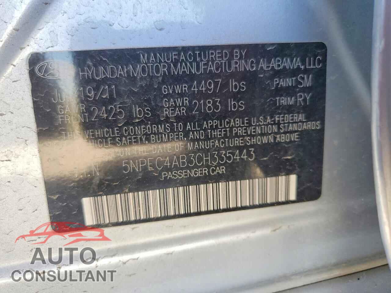 HYUNDAI SONATA 2012 - 5NPEC4AB3CH335443