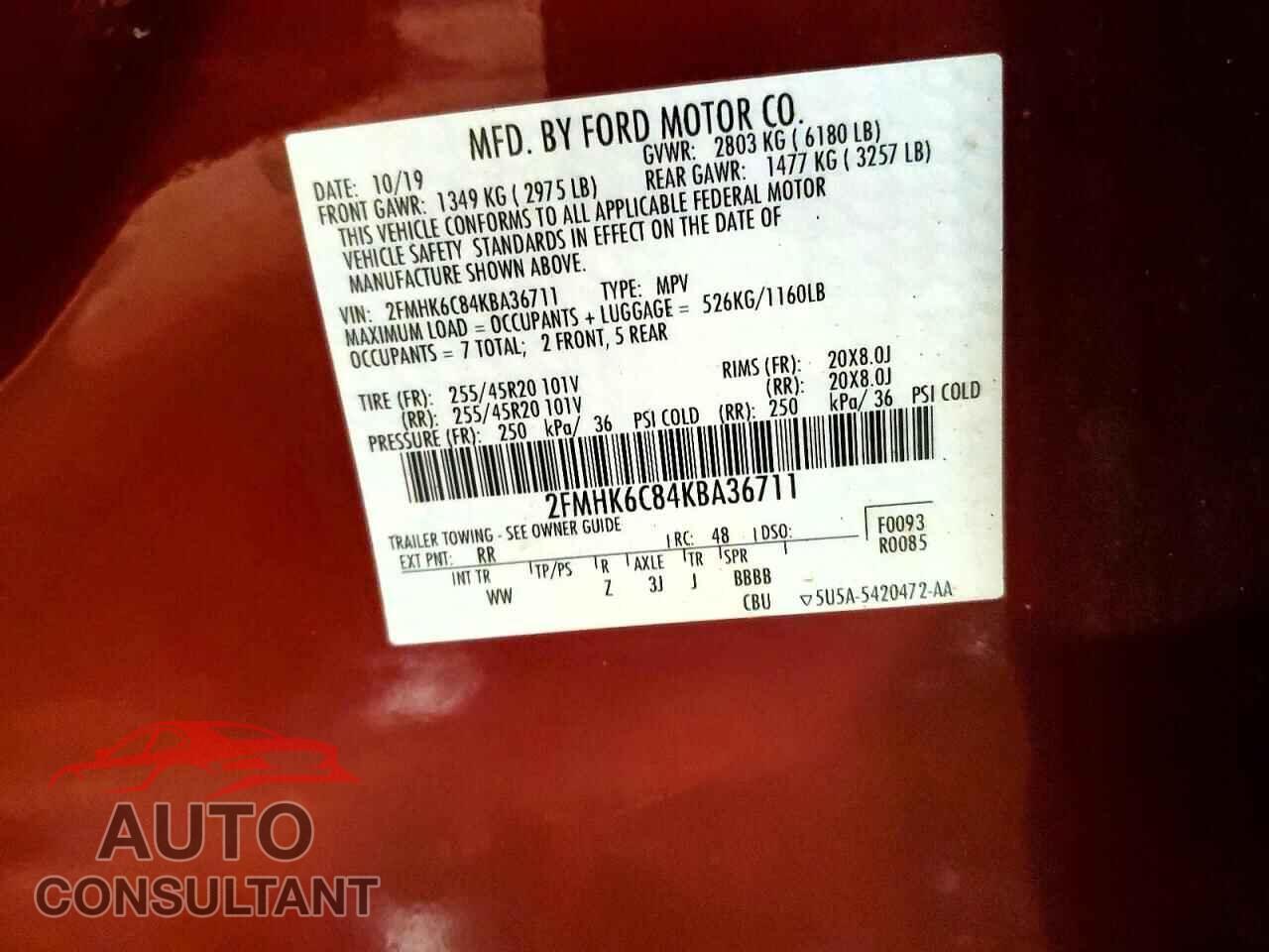 FORD FLEX 2019 - 2FMHK6C84KBA36711