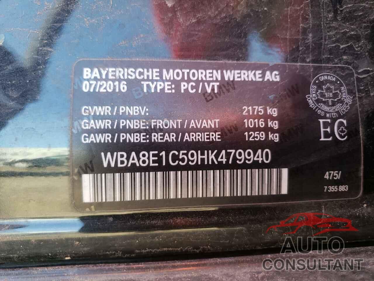 BMW 3 SERIES 2017 - WBA8E1C59HK479940