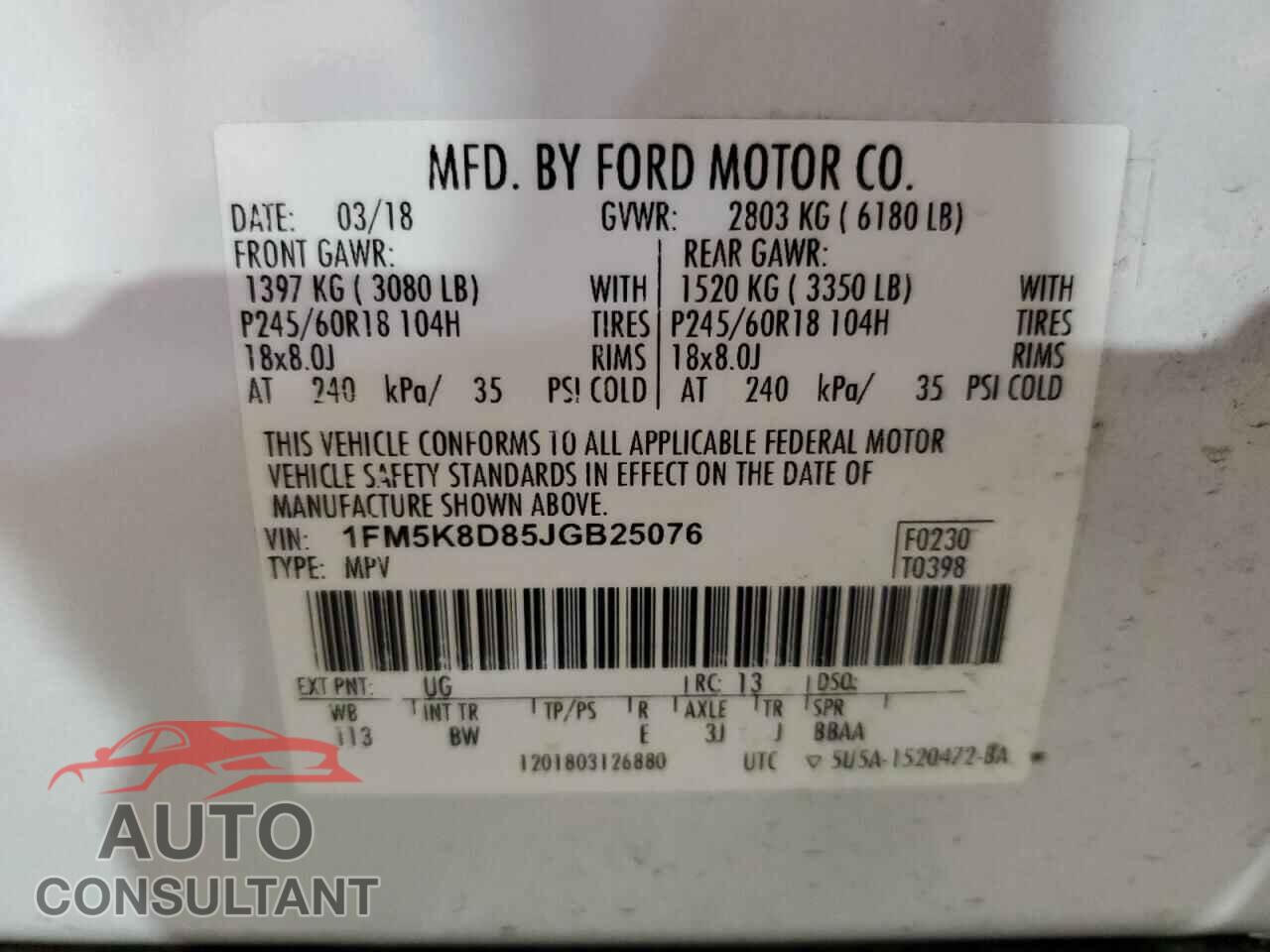 FORD EXPLORER 2018 - 1FM5K8D85JGB25076