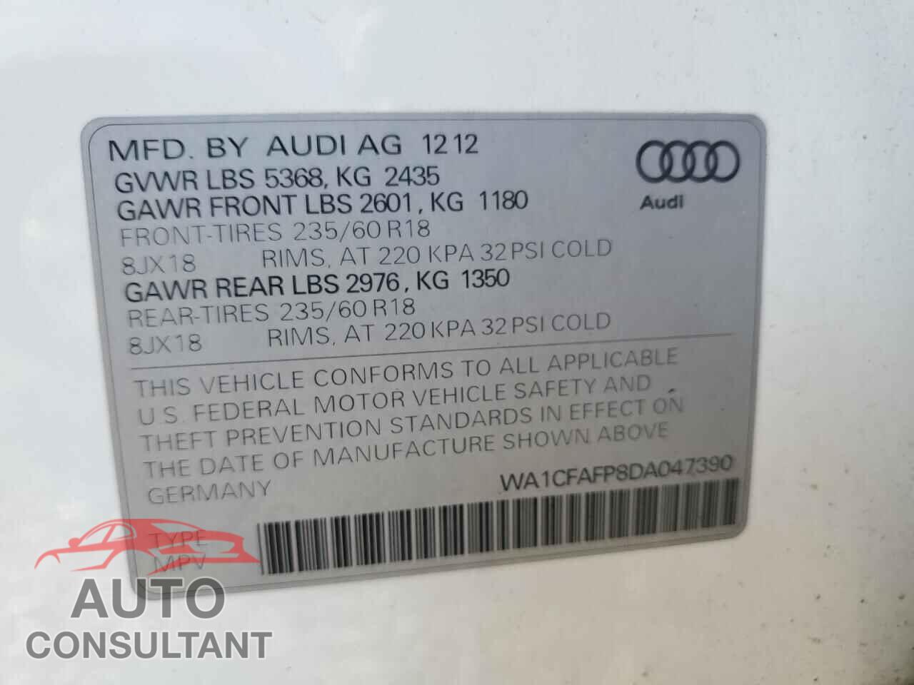 AUDI Q5 2013 - WA1CFAFP8DA047390