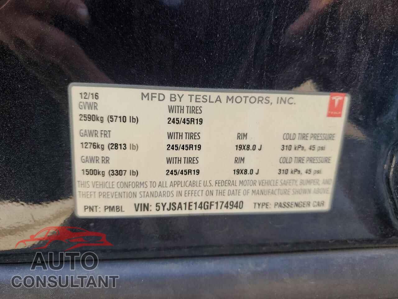 TESLA MODEL S 2016 - 5YJSA1E14GF174940
