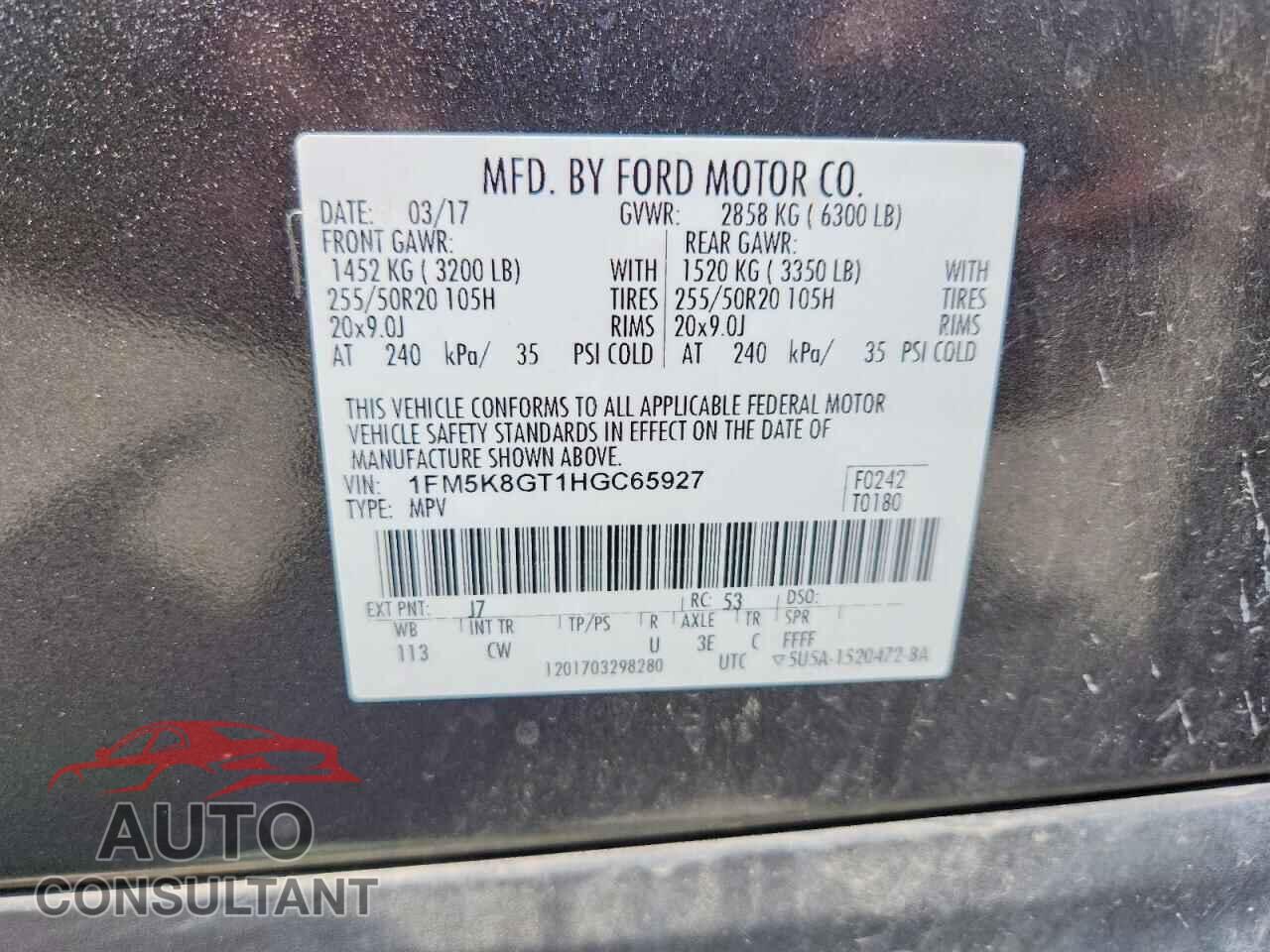 FORD EXPLORER 2017 - 1FM5K8GT1HGC65927