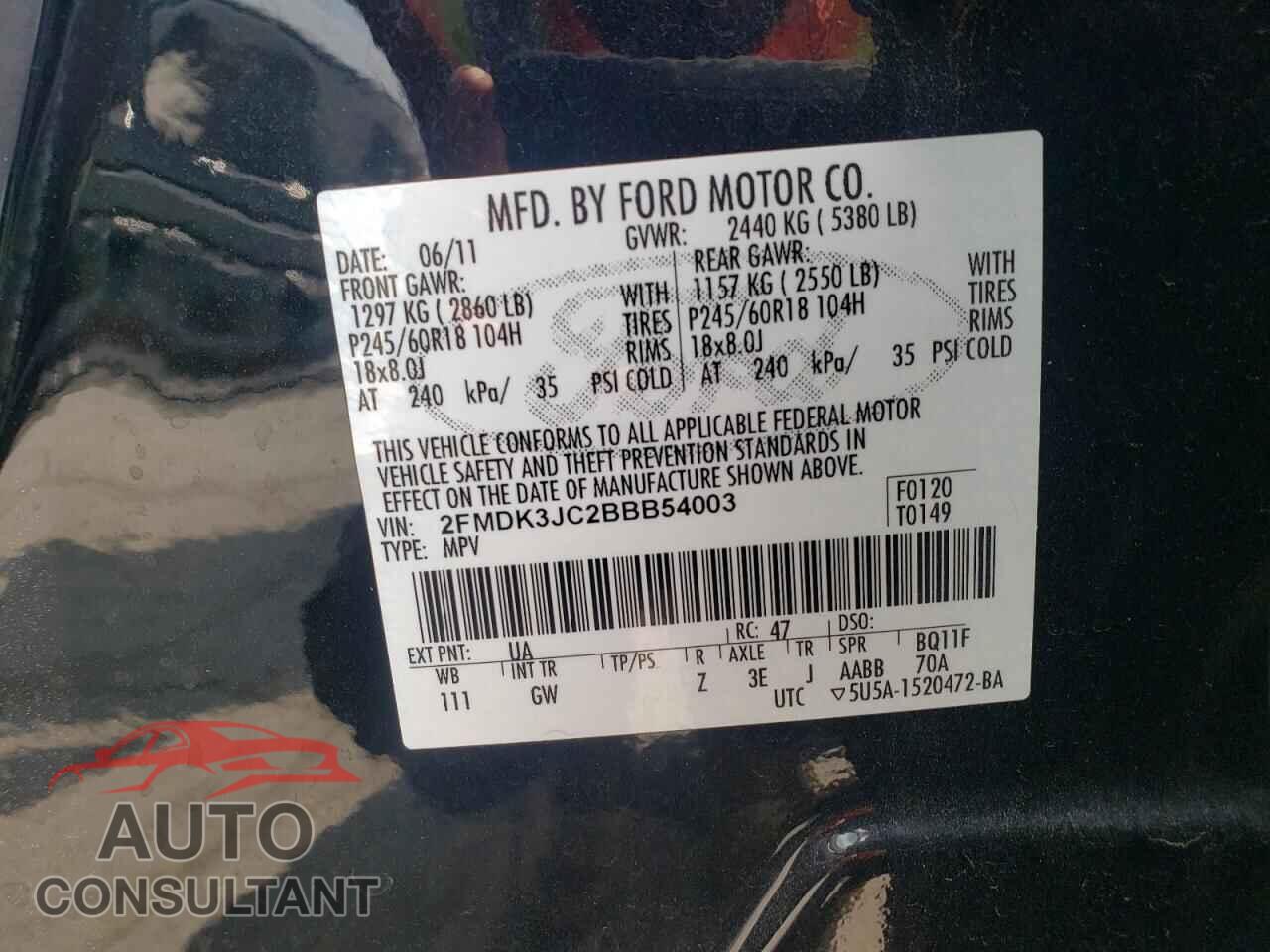 FORD EDGE 2011 - 2FMDK3JC2BBB54003