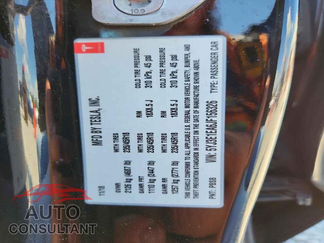 TESLA MODEL 3 2018 - 5YJ3E1EA6JF156326