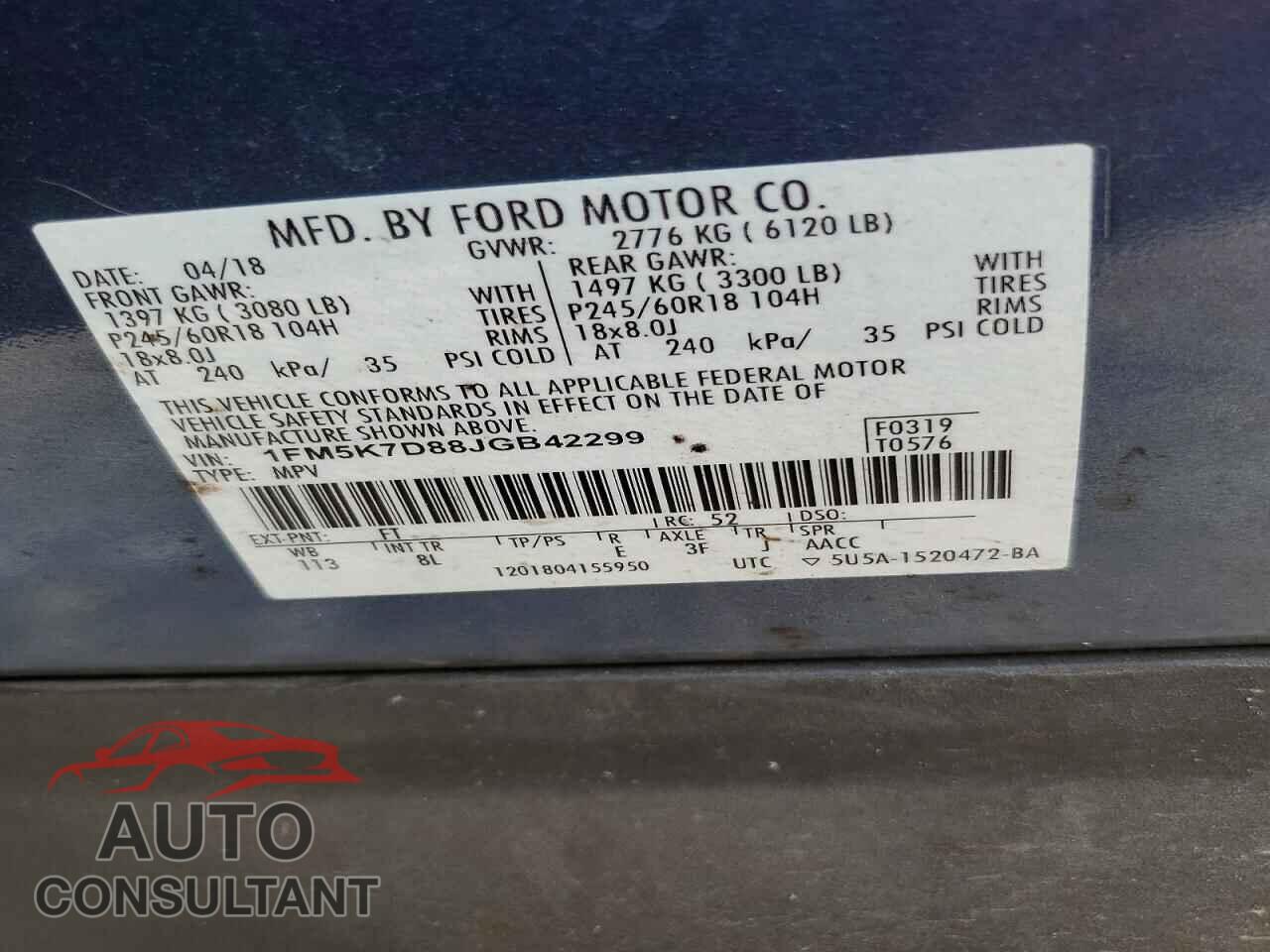 FORD EXPLORER 2018 - 1FM5K7D88JGB42299
