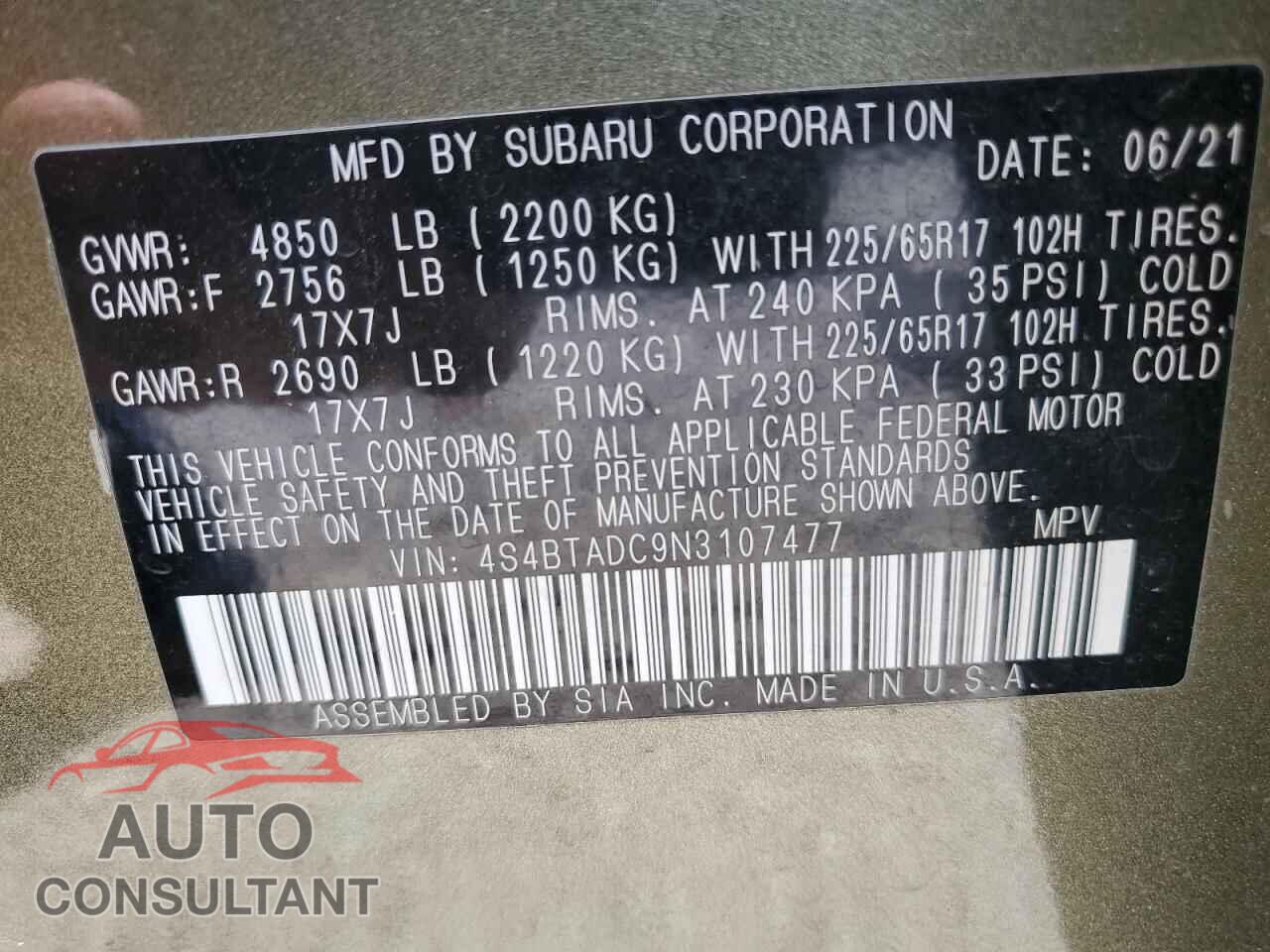 SUBARU OUTBACK 2022 - 4S4BTADC9N3107477