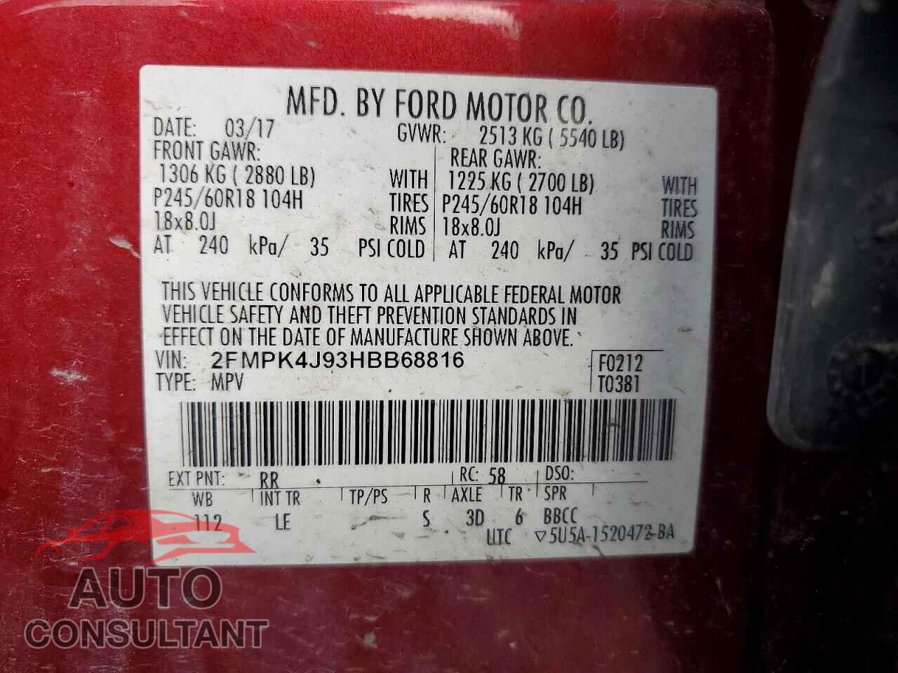 FORD EDGE 2017 - 2FMPK4J93HBB68816