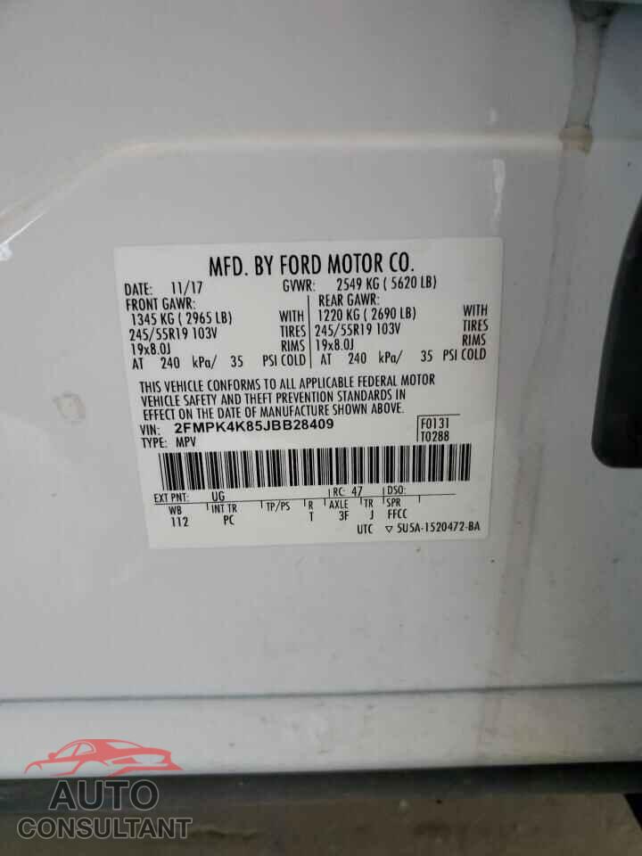 FORD EDGE 2018 - 2FMPK4K85JBB28409