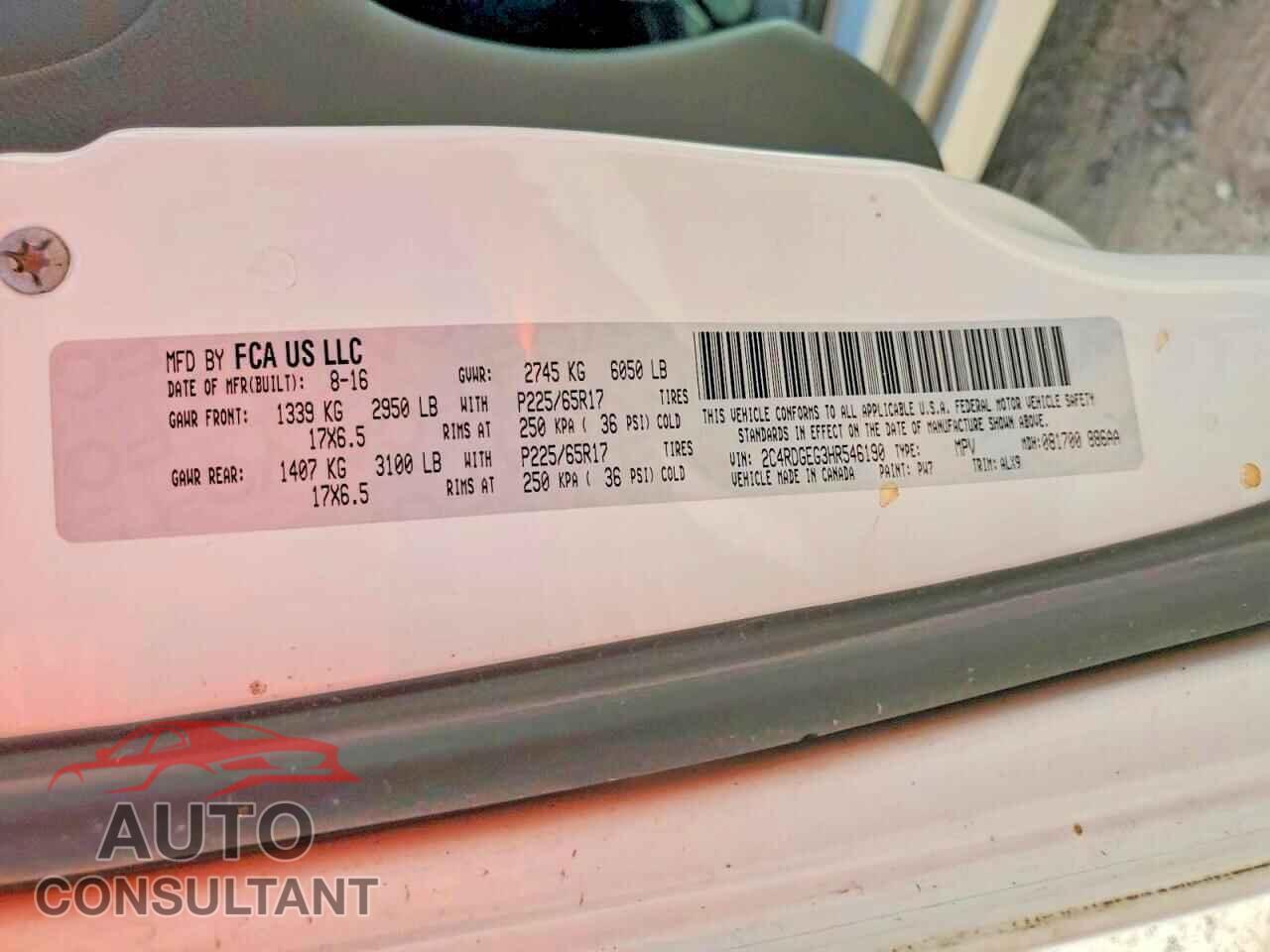 DODGE CARAVAN 2017 - 2C4RDGEG3HR546190