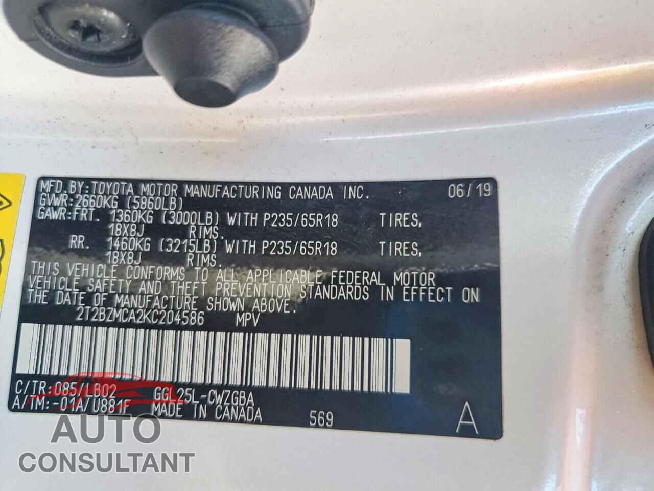 LEXUS RX350 2019 - 2T2BZMCA2KC204586