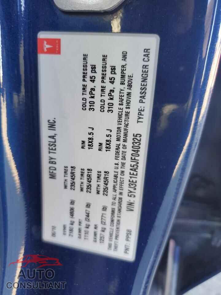 TESLA MODEL 3 2018 - 5YJ3E1EA5JF040325
