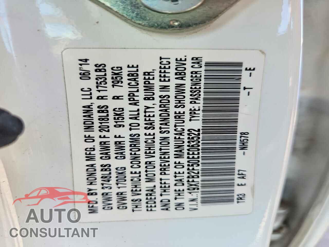 HONDA CIVIC 2014 - 19XFB2F50EE063522