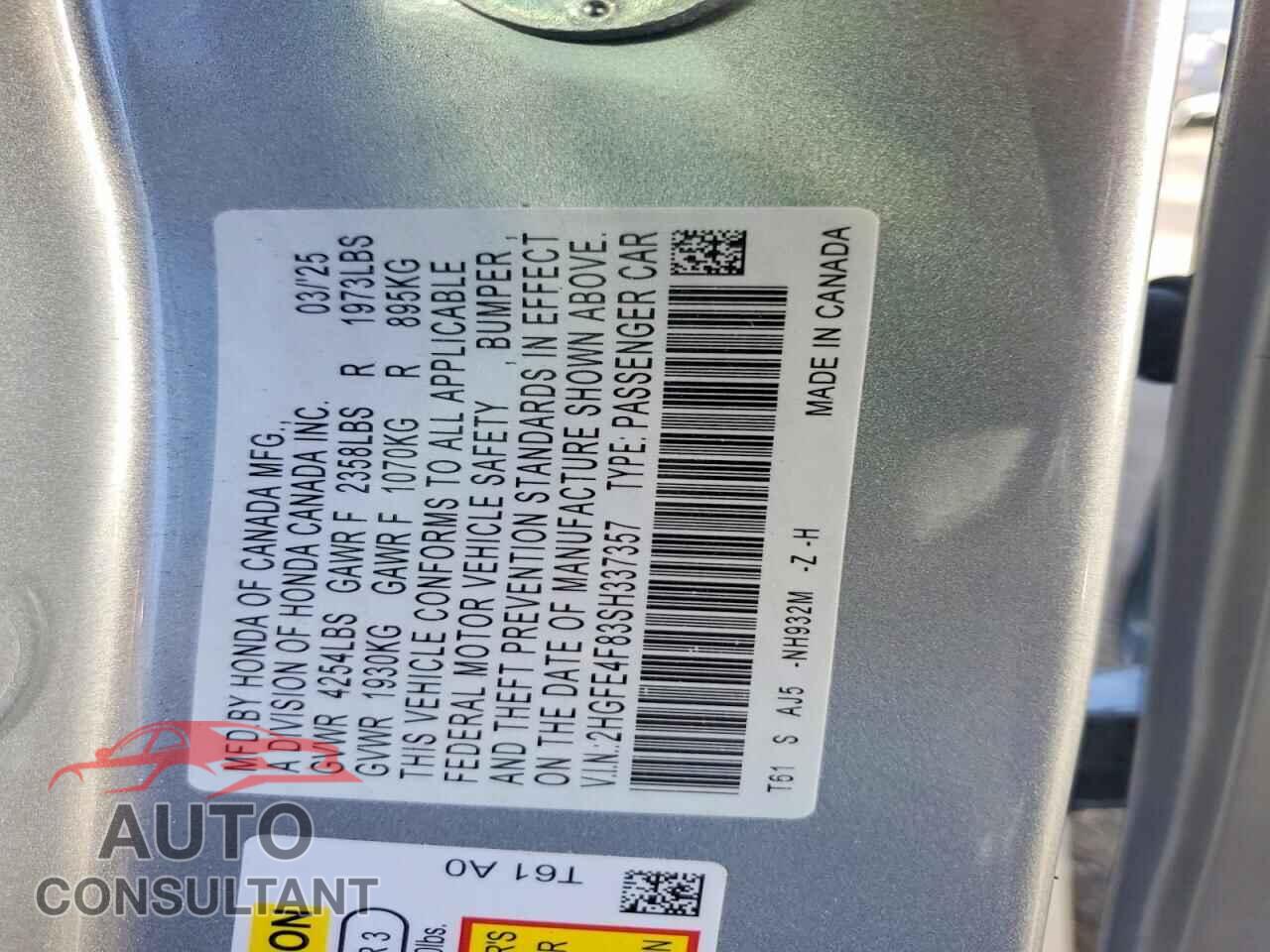 HONDA CIVIC 2025 - 2HGFE4F83SH337357