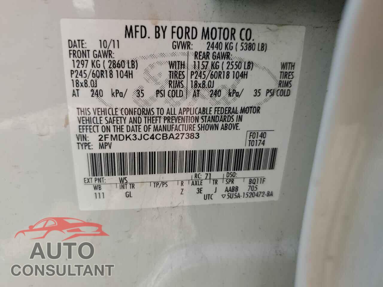 FORD EDGE 2012 - 2FMDK3JC4CBA27383